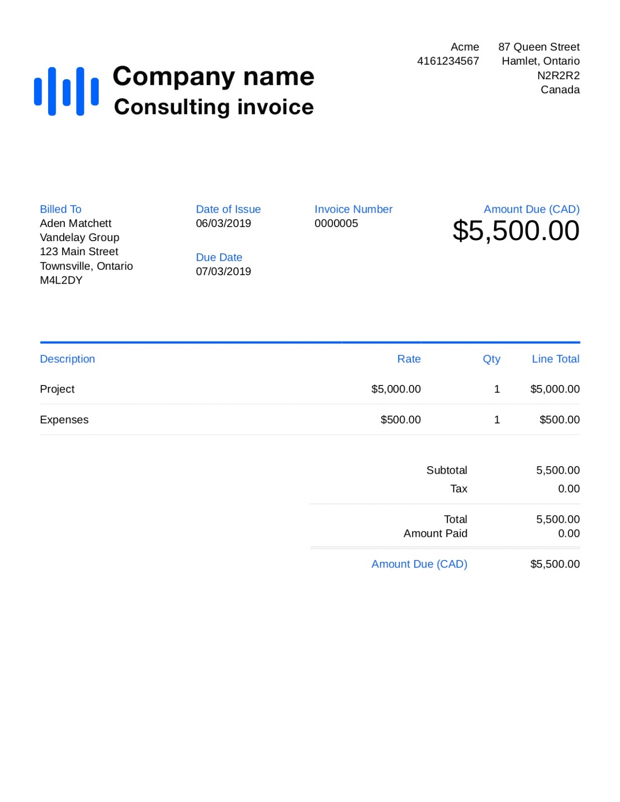 Editable Consultant Billing Invoice Template 