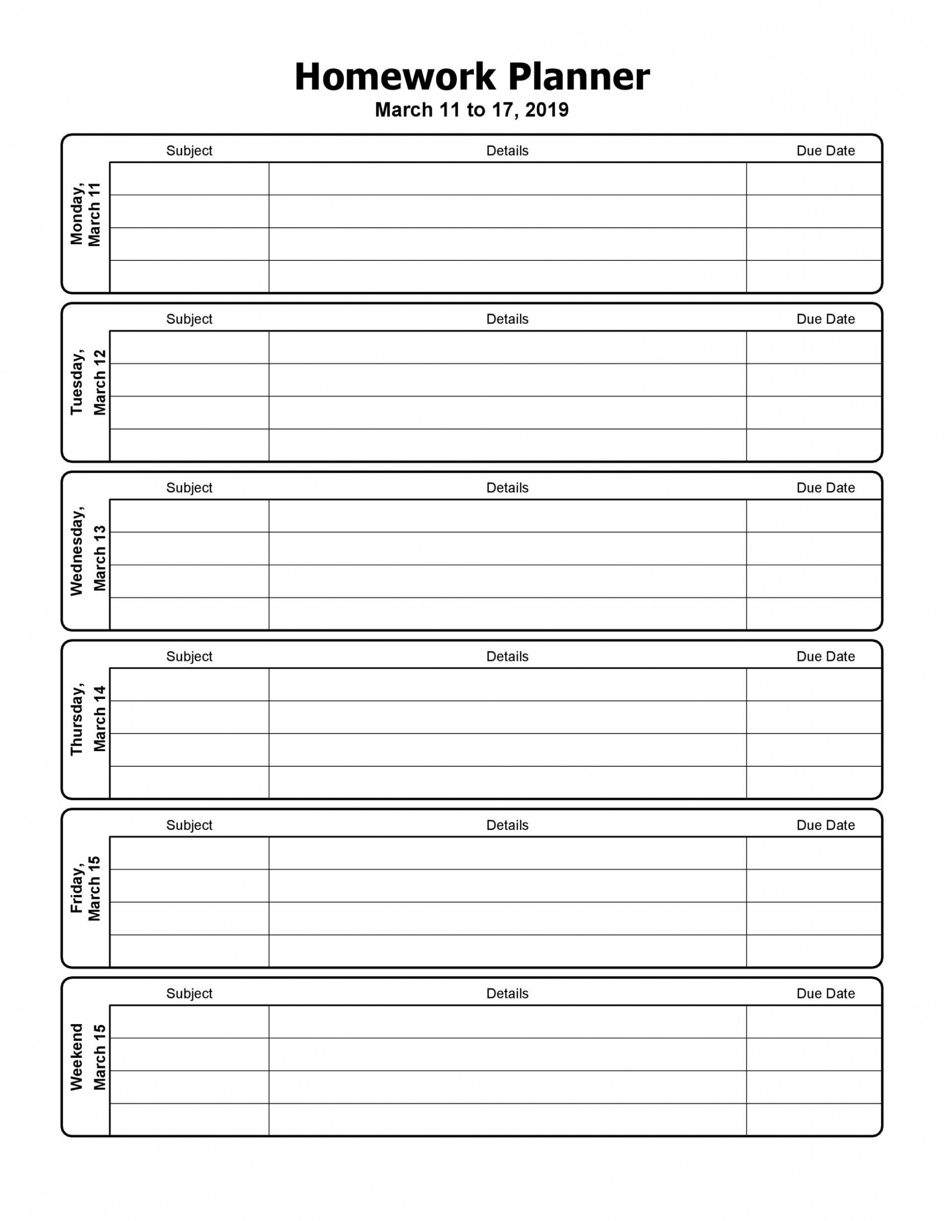 Free Daily Homework Schedule Template Excel
