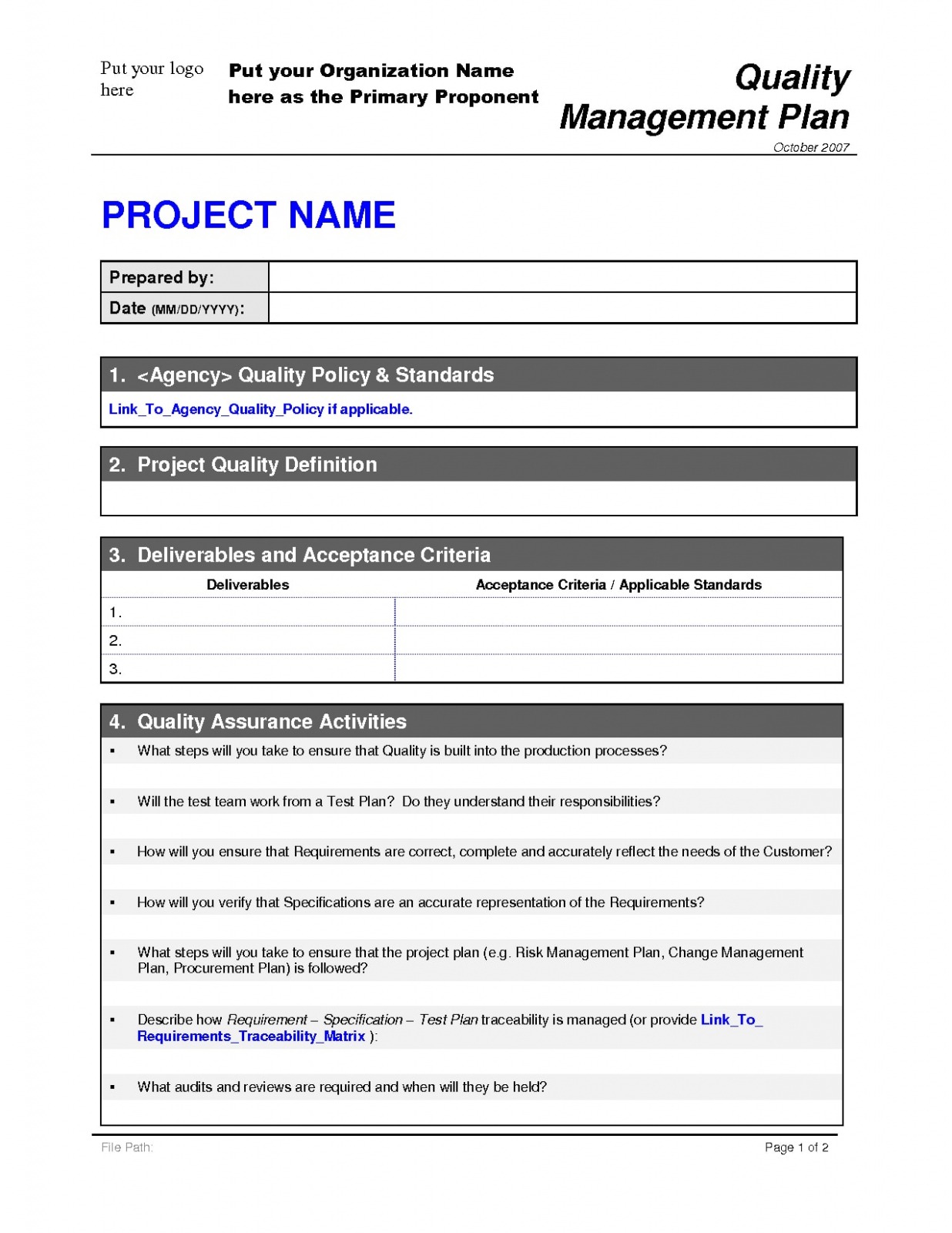 Printable Data Management Plan Template PDF