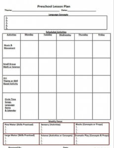 Printable Early Childhood Education Lesson Plan Template PDF