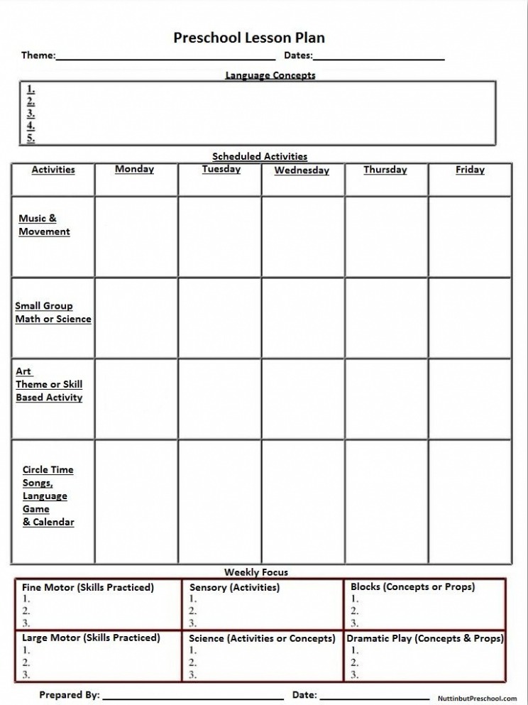 Editable Early Childhood Education Lesson Plan Template Word
