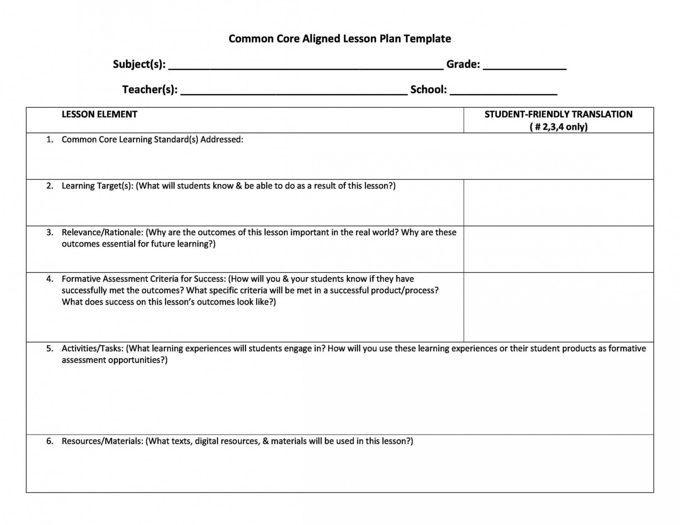 Printable Essential Question Lesson Plan Template Excel