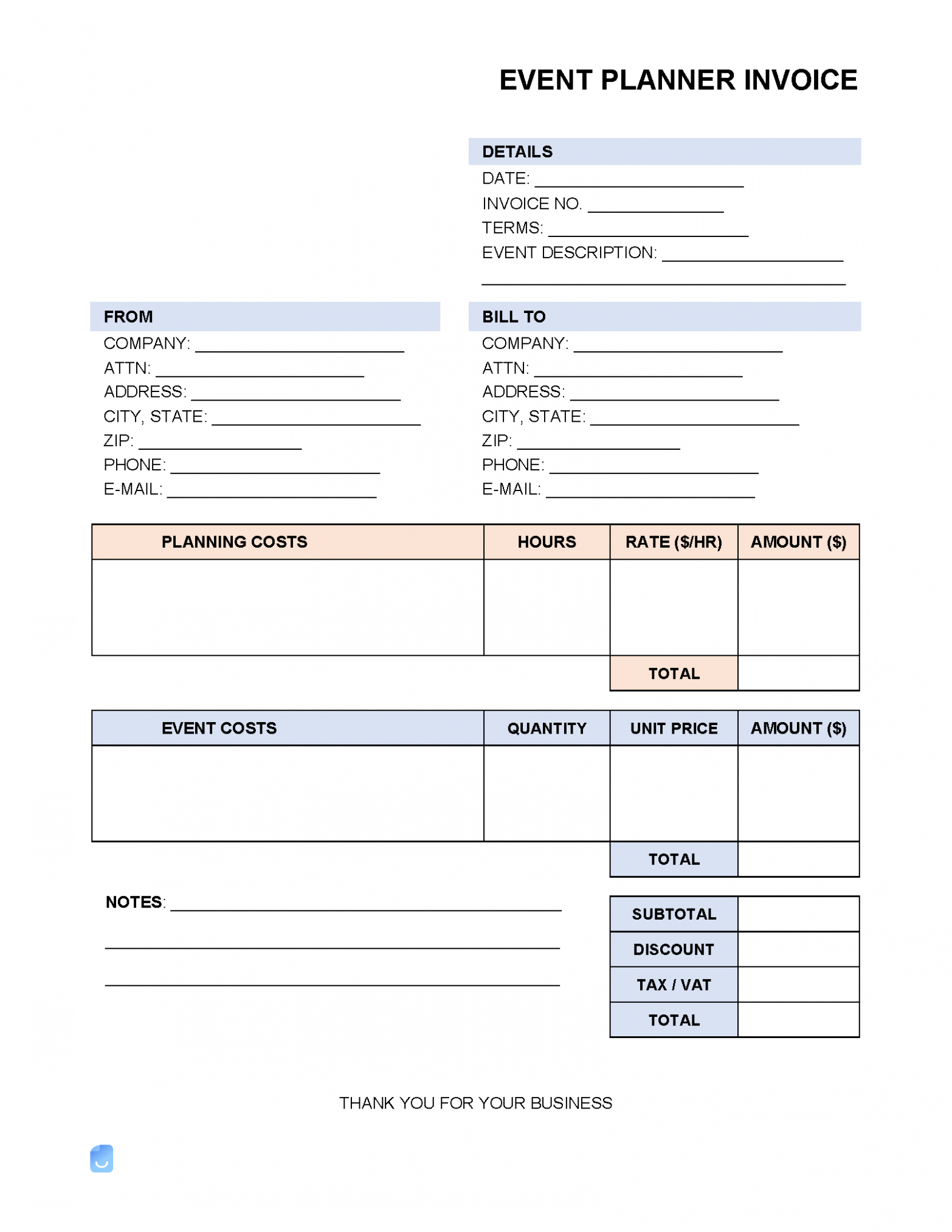 Editable Event Planner Invoice Template Word