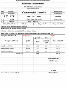 Sample Export Commercial Invoice Template Doc