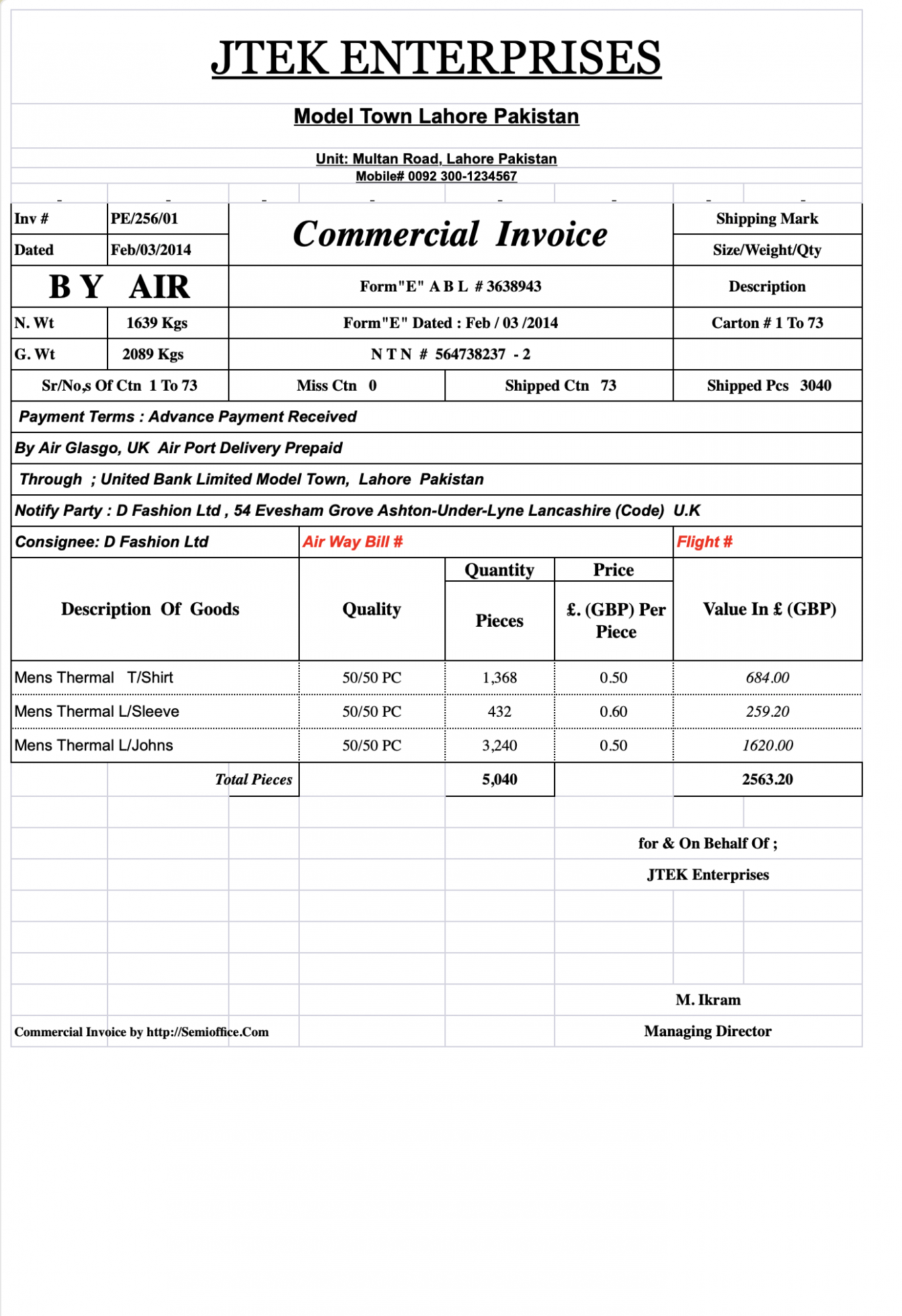Printable Export Commercial Invoice Template PPT Printable Export Commercial Invoice Template PPT