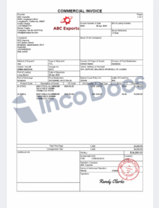 Printable Export Commercial Invoice Template PPT