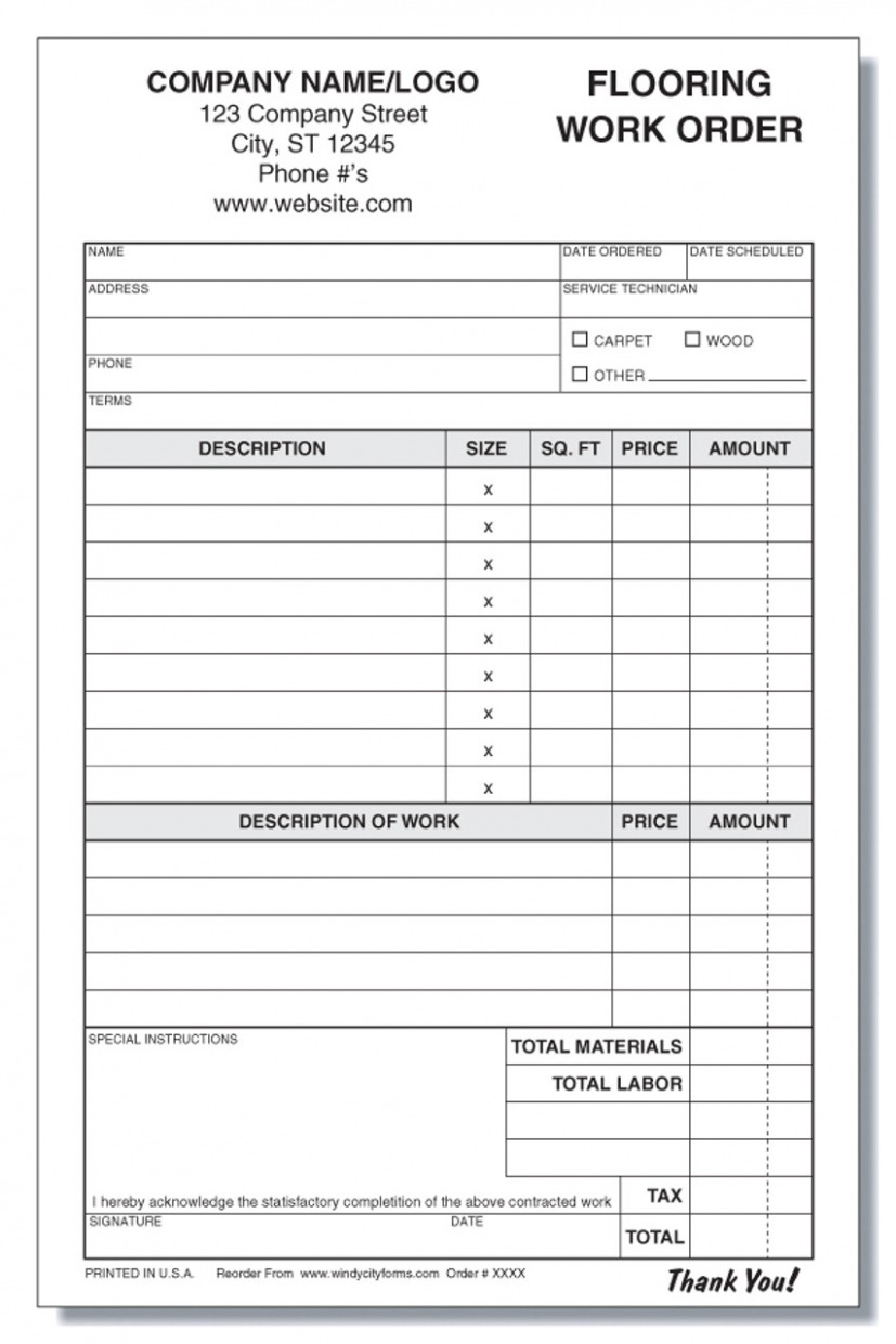 Editable Flooring Work Order Template Doc Editable Flooring Work Order Template Doc