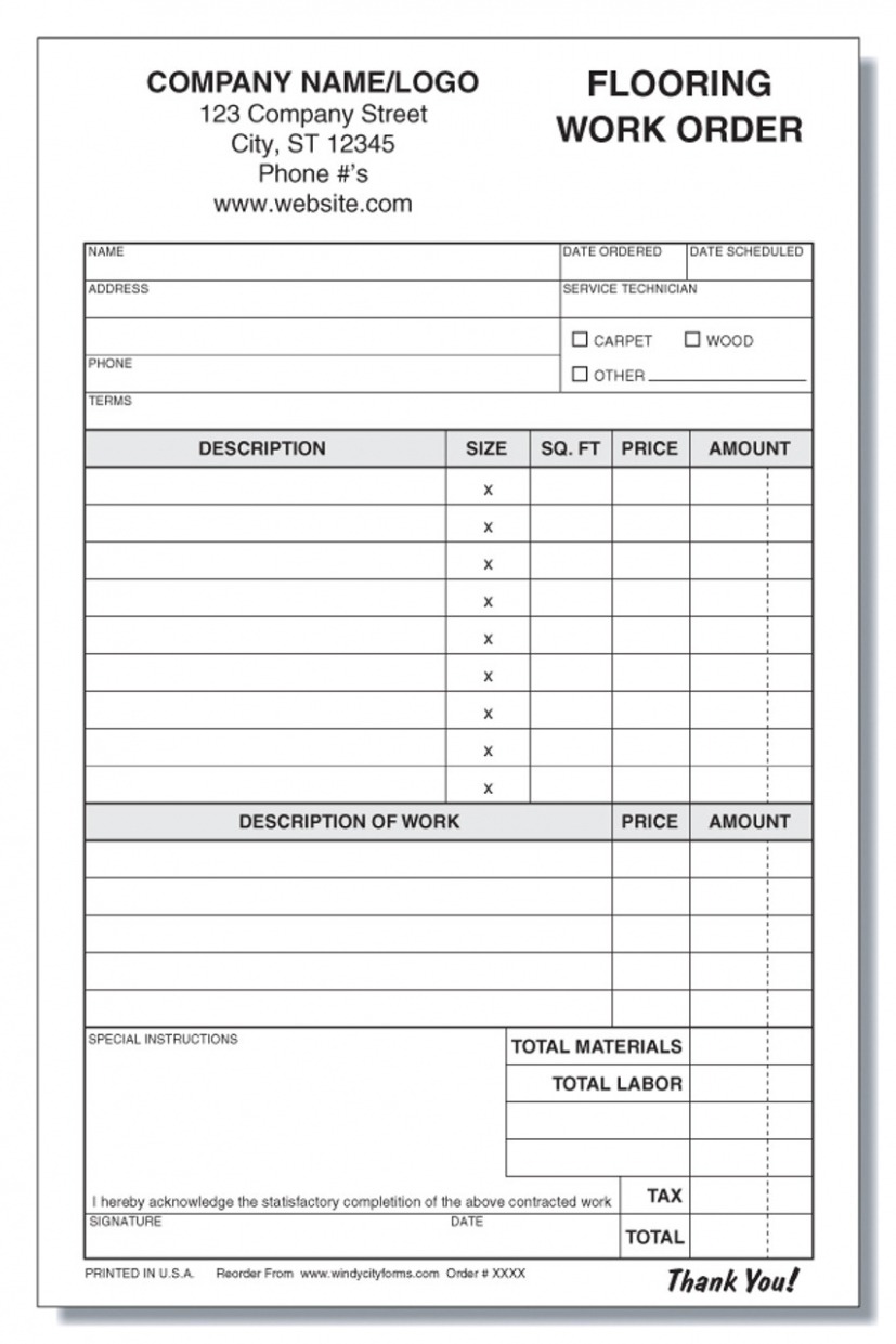 Editable Flooring Work Order Template Doc