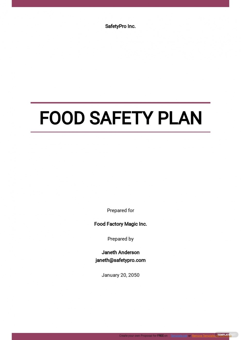 Printable Food Safety Plan Template Word