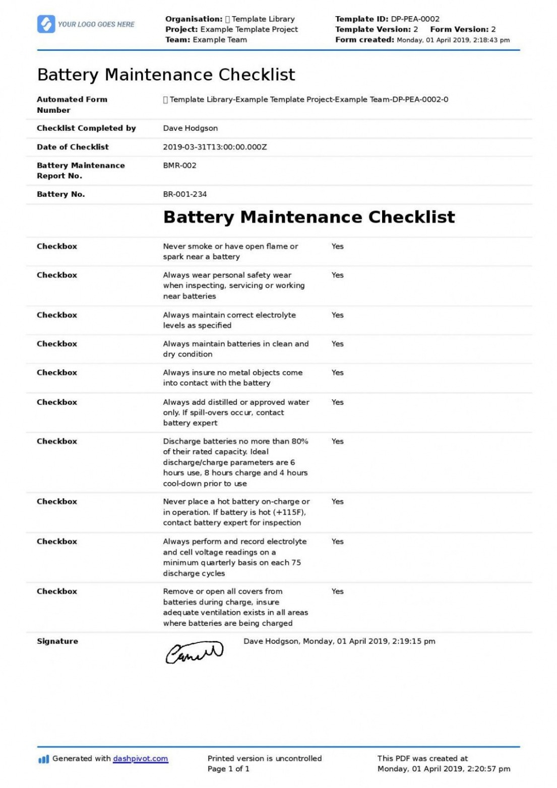 Free Forklift Maintenance Schedule Template PDF