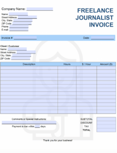 Printable Freelance Writer Invoice Template