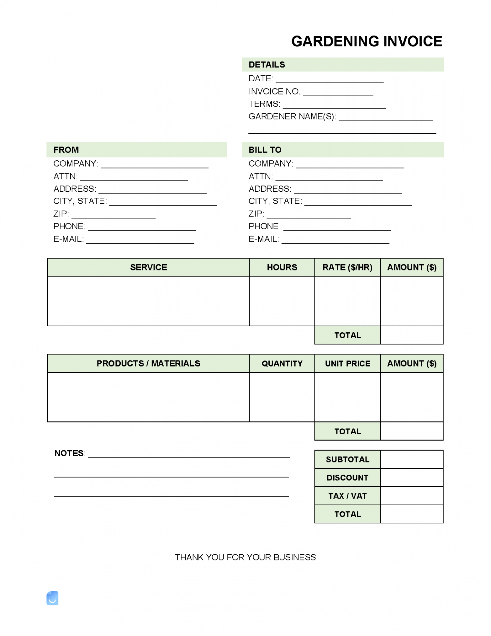 Editable Gardening Invoice Template Sample