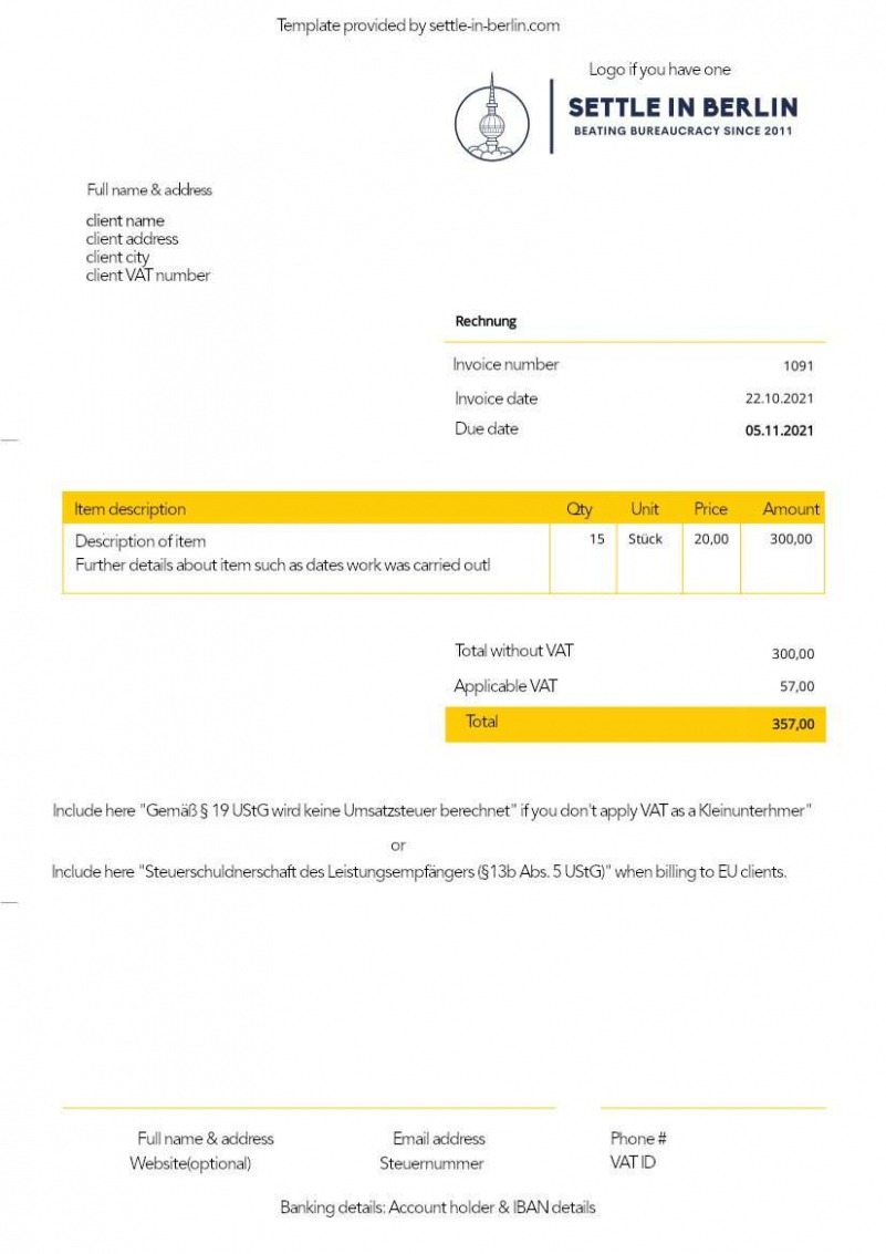 Sample German Invoice Template 