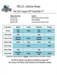 Editable Group Exercise Schedule Template Word