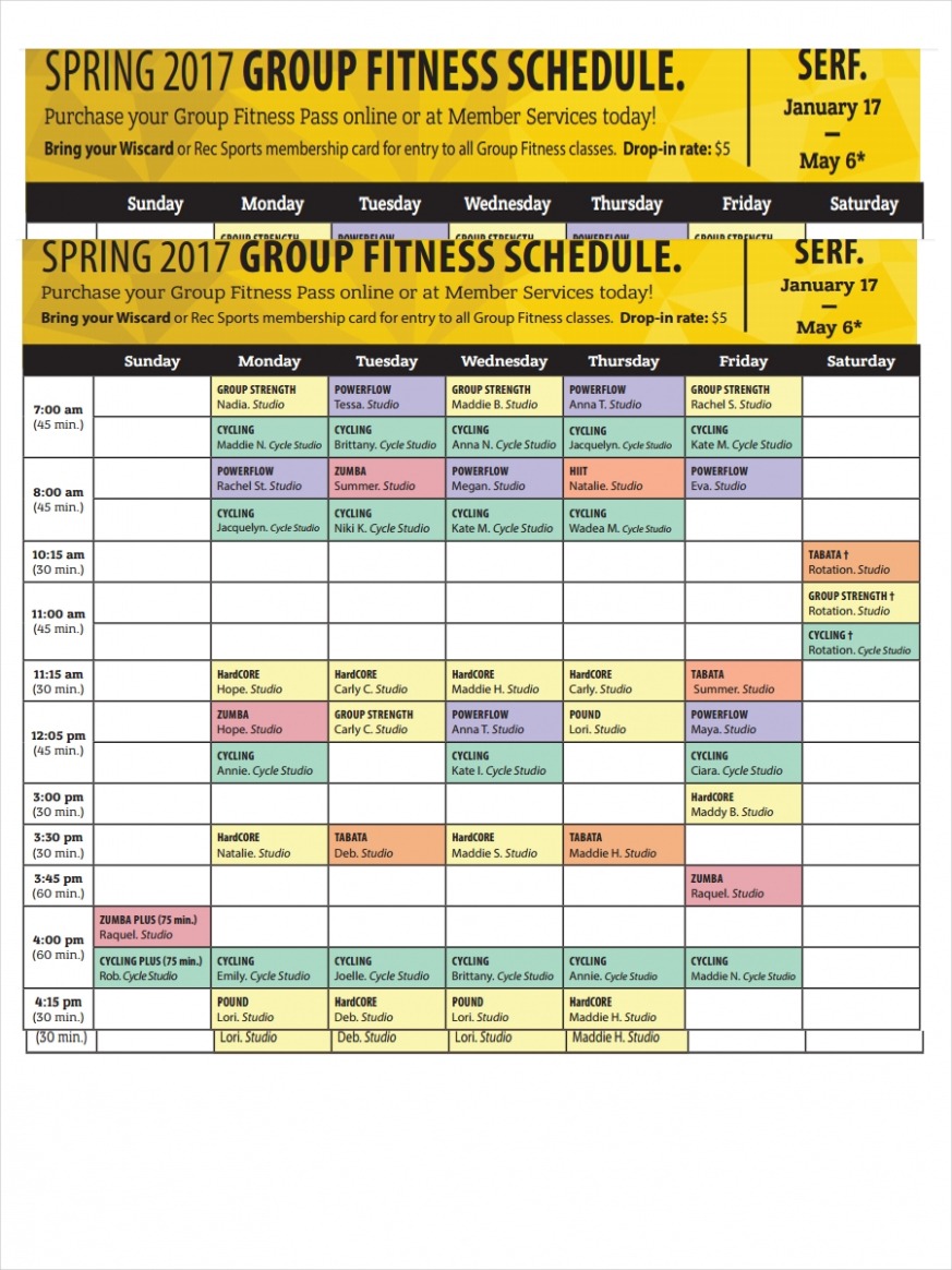 Free Group Exercise Schedule Template Word