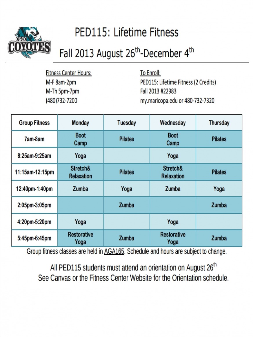 Printable Group Exercise Schedule Template Word