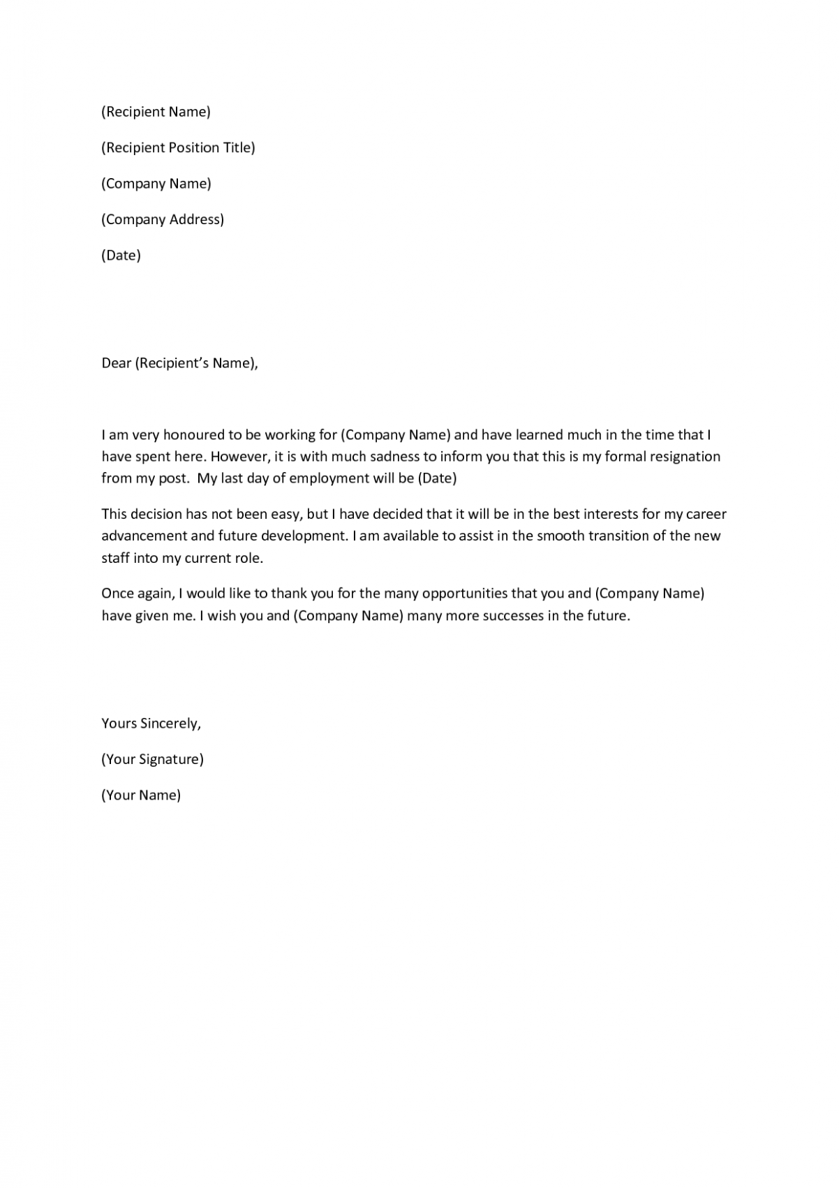Heartfelt Resignation Letter To Coworkers