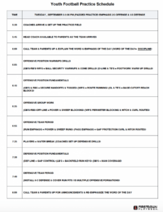 Free High School Football Practice Schedule Template Excel