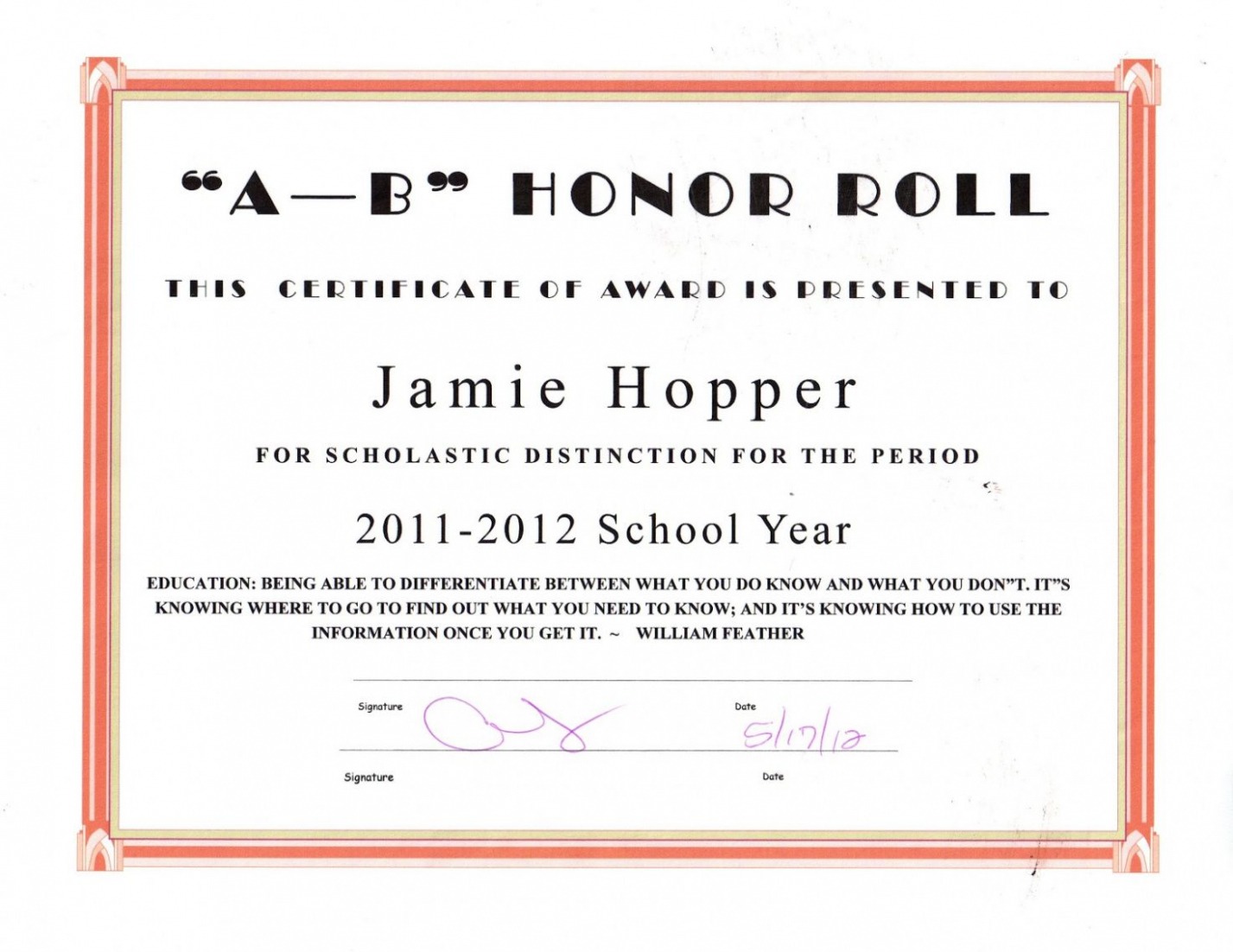 Editable High School Honor Roll Certificate Template Word