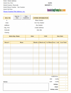 Printable Hotel Billing Invoice Template Sample
