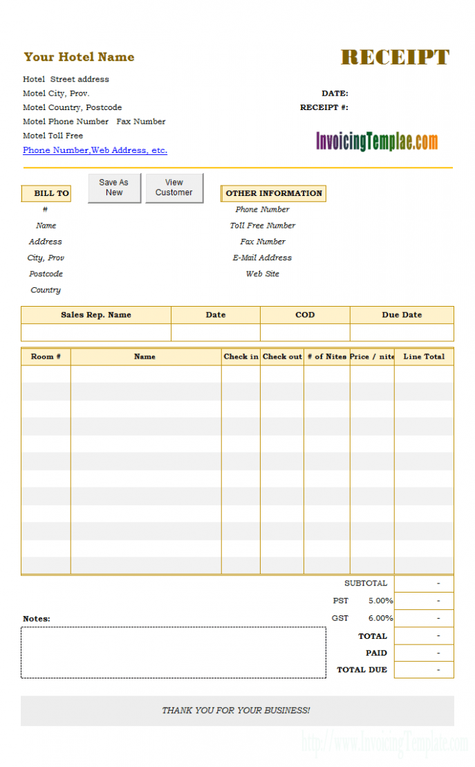 Editable Hotel Billing Invoice Template Excel