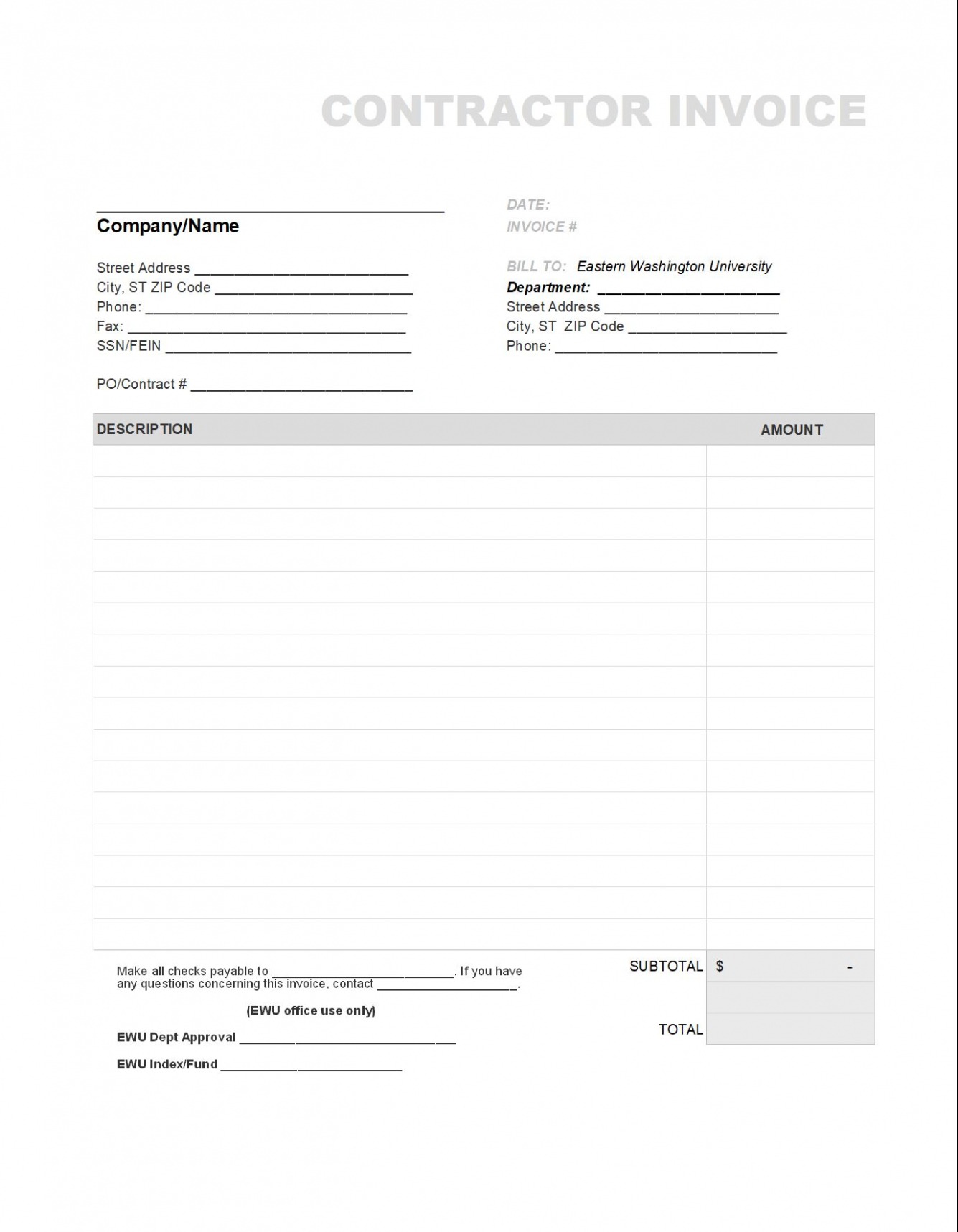 Printable Independent Contractor Billing Invoice Template Excel Printable Independent Contractor Billing Invoice Template Excel