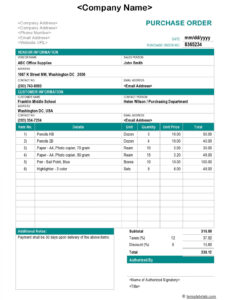 Editable International Purchase Order Template Docs