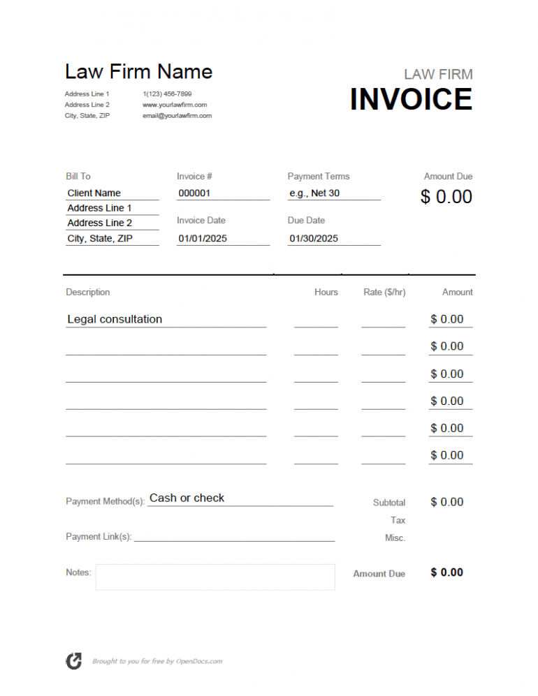 Editable Law Firm Billing Invoice Template Docs