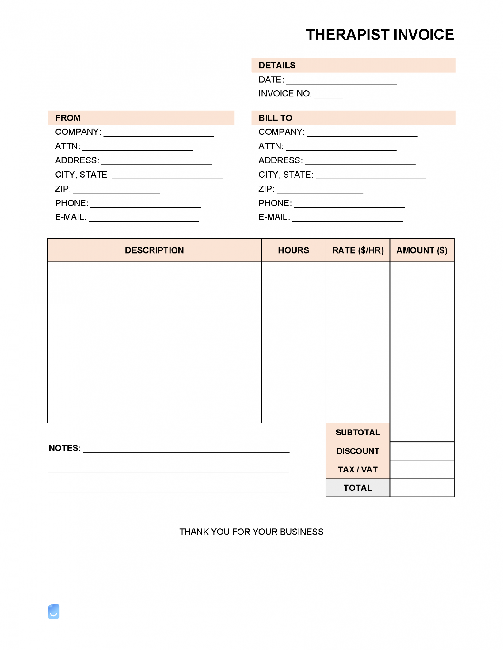 Sample Massage Therapy Invoice Form Template Doc