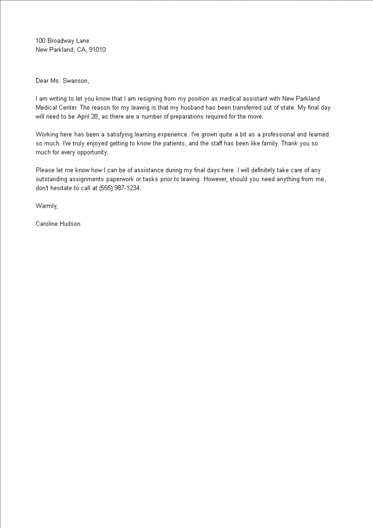 Editable Medical Assistant Resignation Letter Excel Editable Medical Assistant Resignation Letter Excel