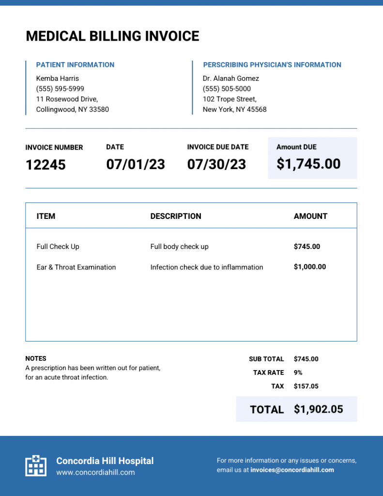 Editable Medical Billing Invoice Template PPT