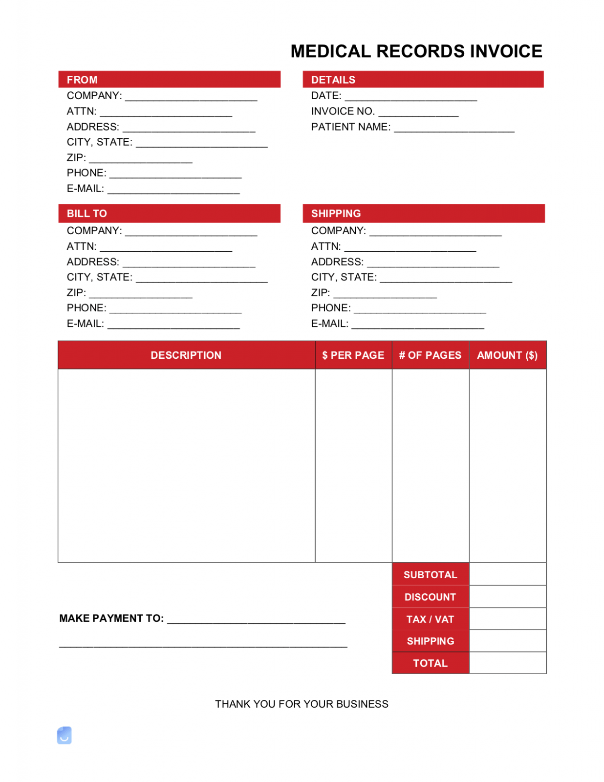 Sample Medical Records Fee Invoice Template Docs