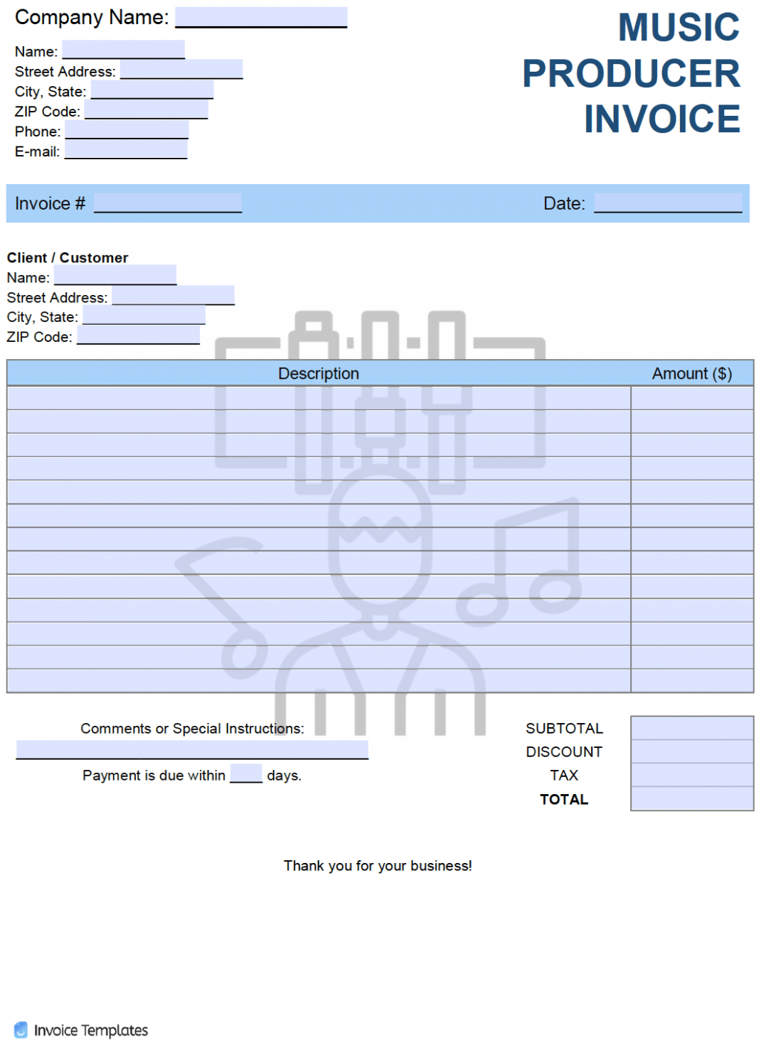 Editable Music Production Invoice Template Excel Editable Music Production Invoice Template Excel
