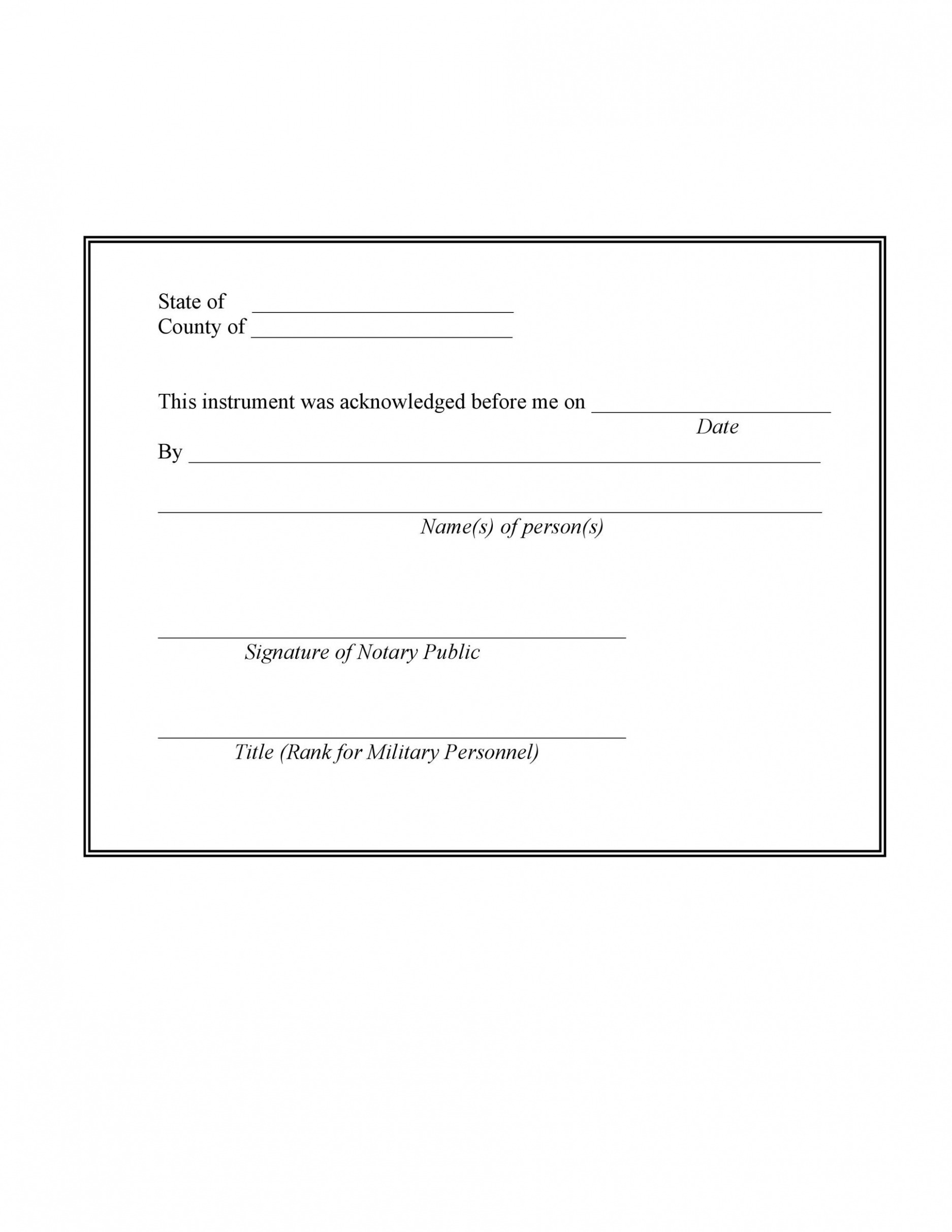 Editable Notary Acknowledgement Template Sample