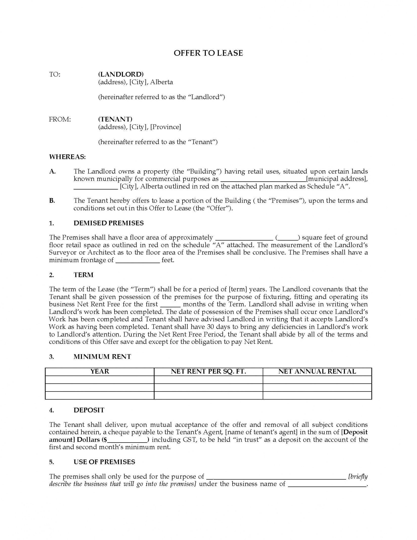 Free Offer To Lease Commercial Property Template Doc