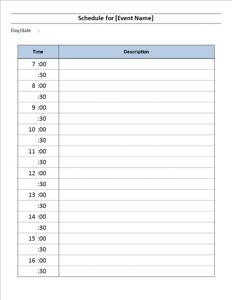  One Day Event Schedule Template Sample