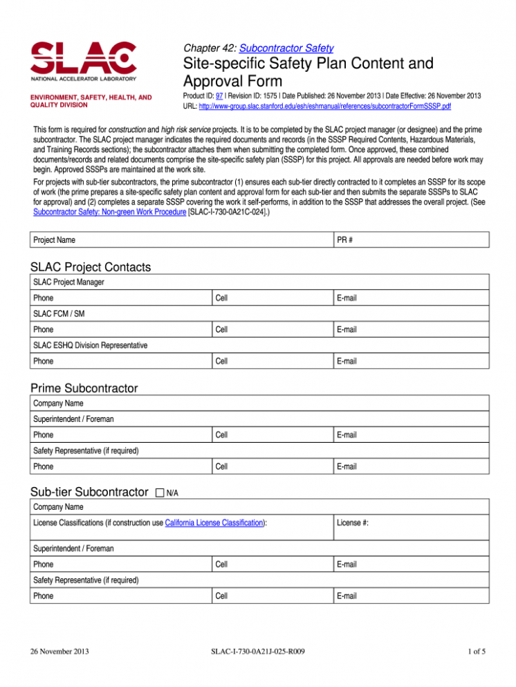 Printable Osha Safety Plan Template PDF