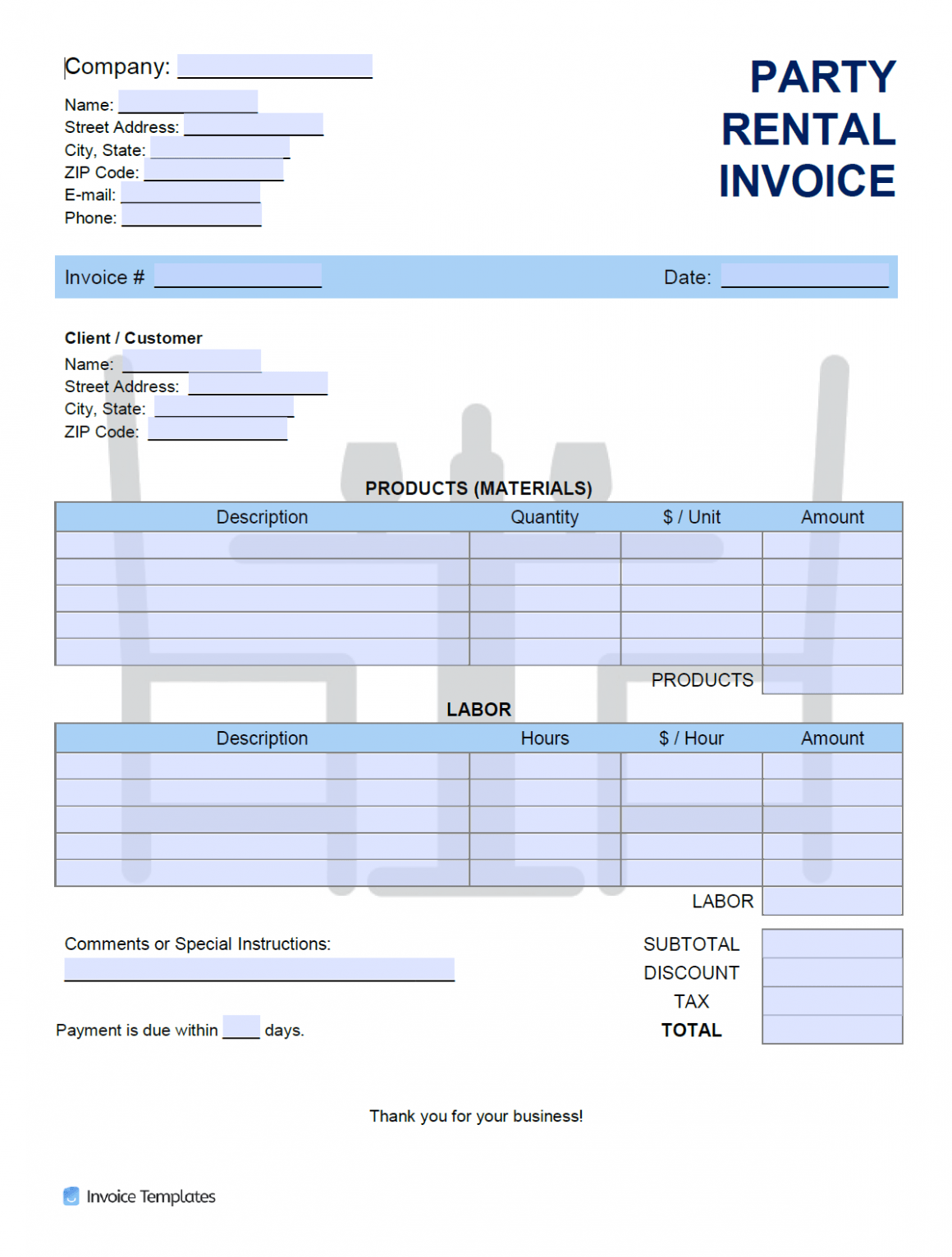 Editable Party Rental Invoice Template Excel Editable Party Rental Invoice Template Excel