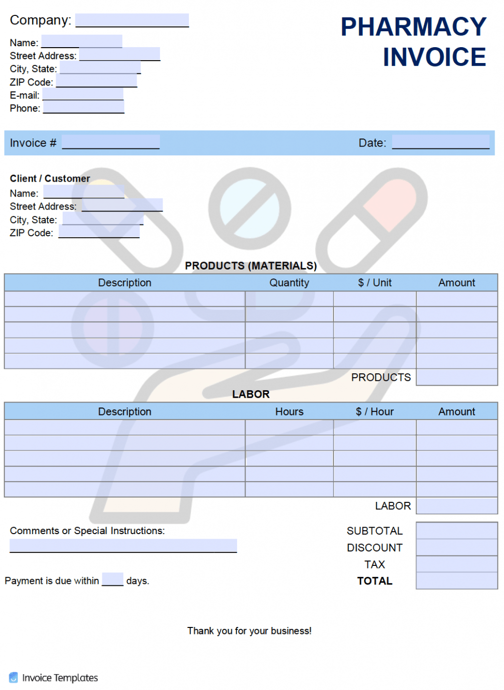 Printable Pharmacy Locum Invoice Template PDF