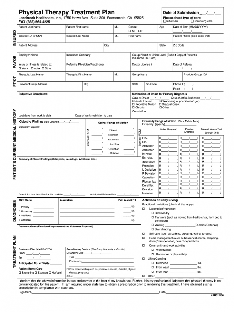 Editable Physical Therapy Treatment Plan Template Word