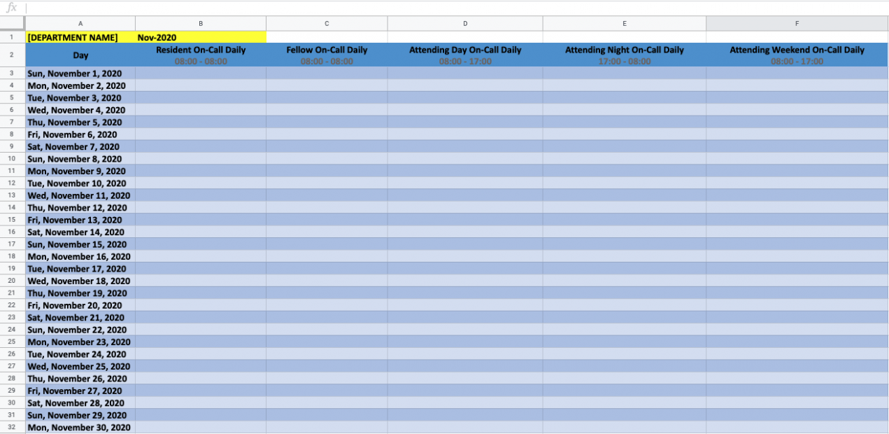 Editable Physician Call Schedule Template PDF