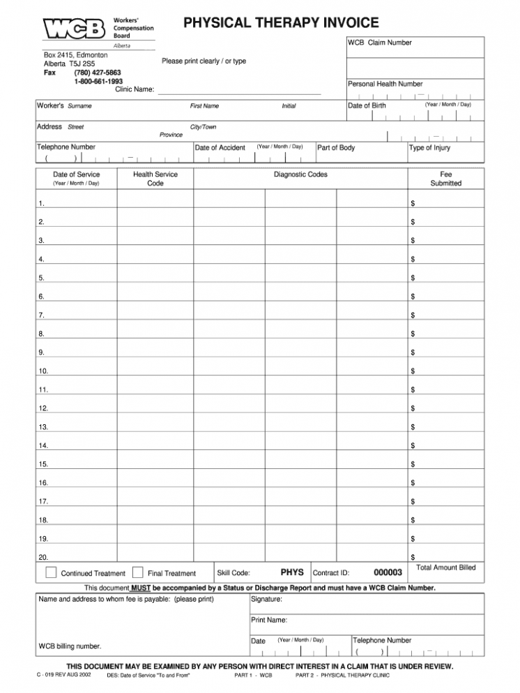 Sample Physiotherapy Invoice Template Doc