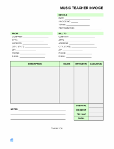 Sample Piano Teacher Invoice Template Docs