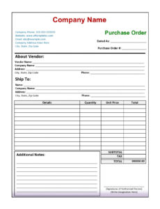 Printable Po Package Order Form Template PPT
