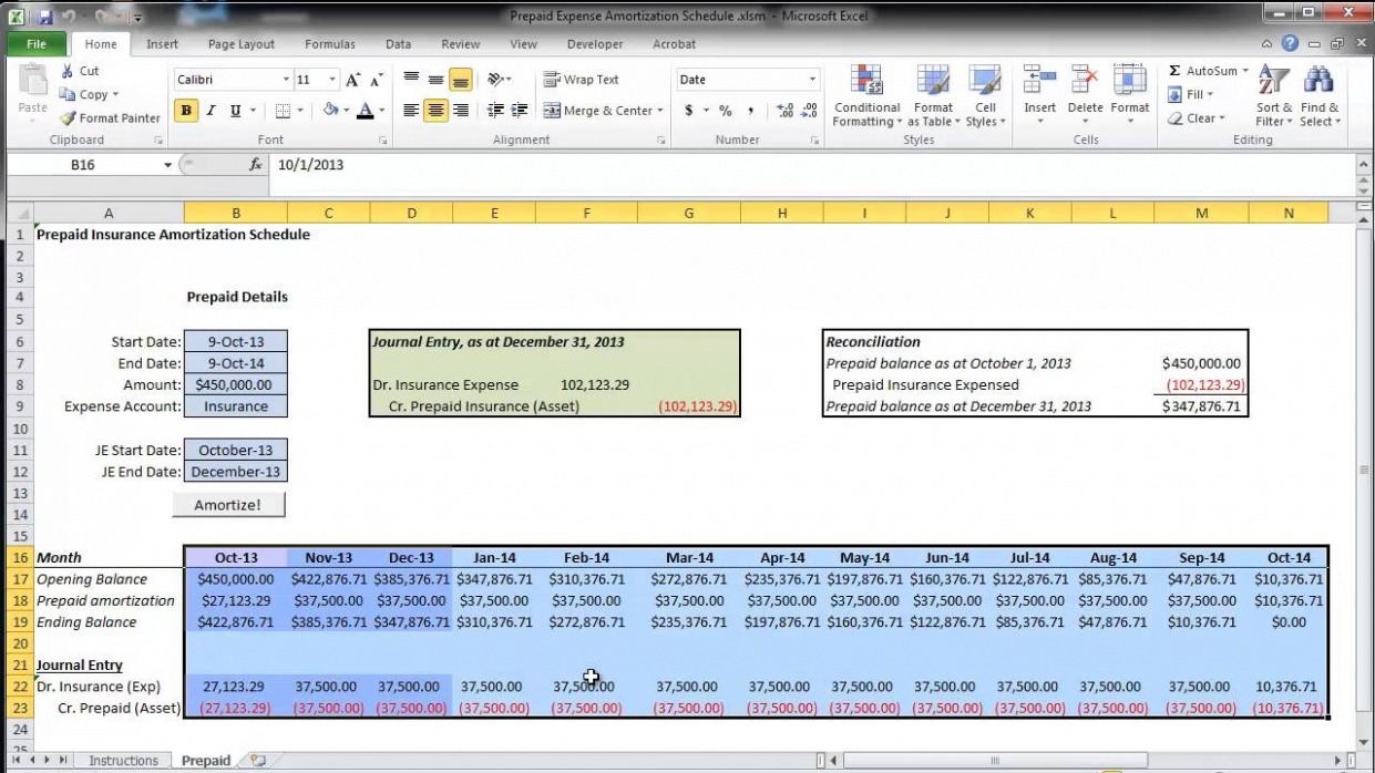 Prepaid Amortization Schedule Template