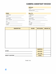 Printable Production Assistant Invoice Template Excel