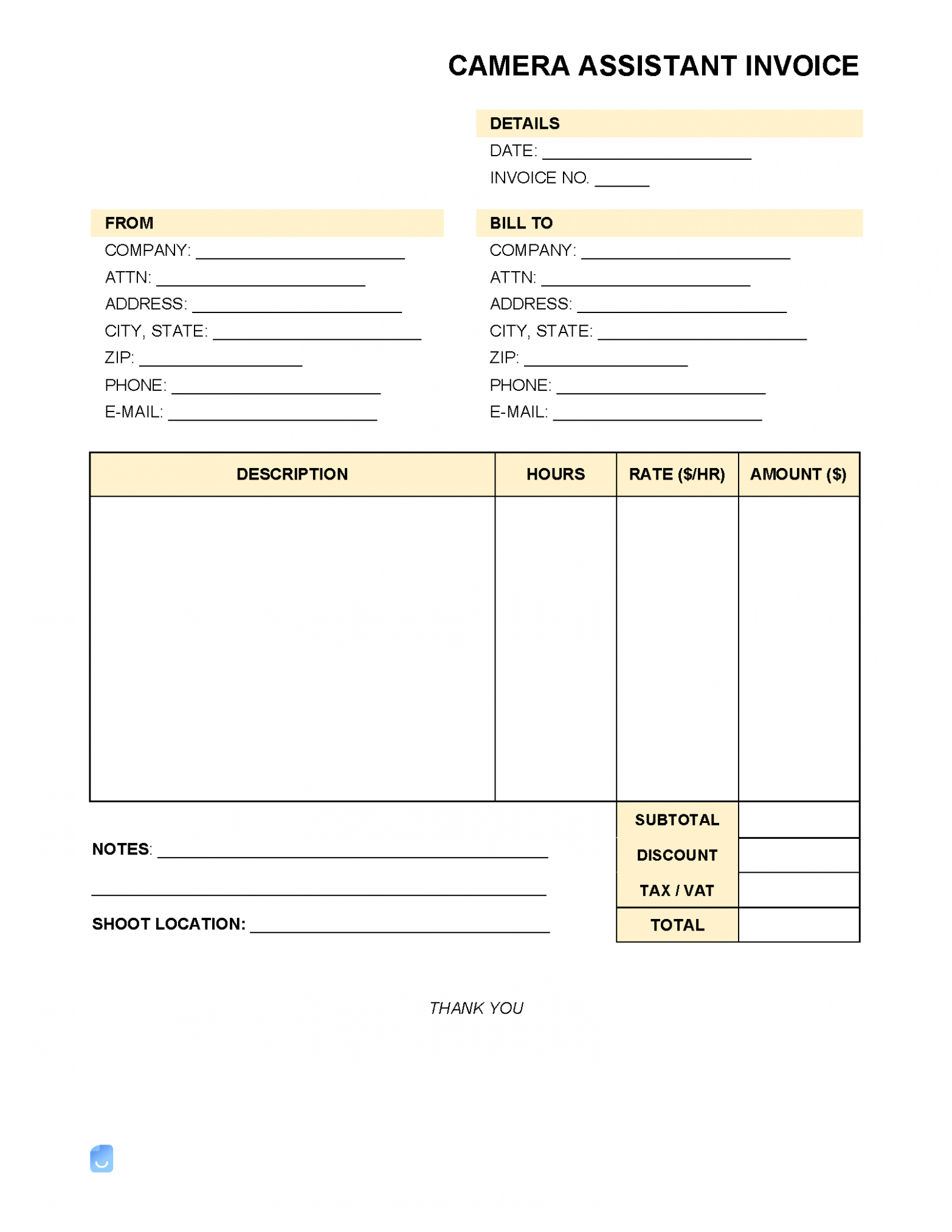 Printable Production Assistant Invoice Template Docs