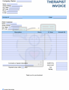 Printable Psychologist Invoice Template Excel