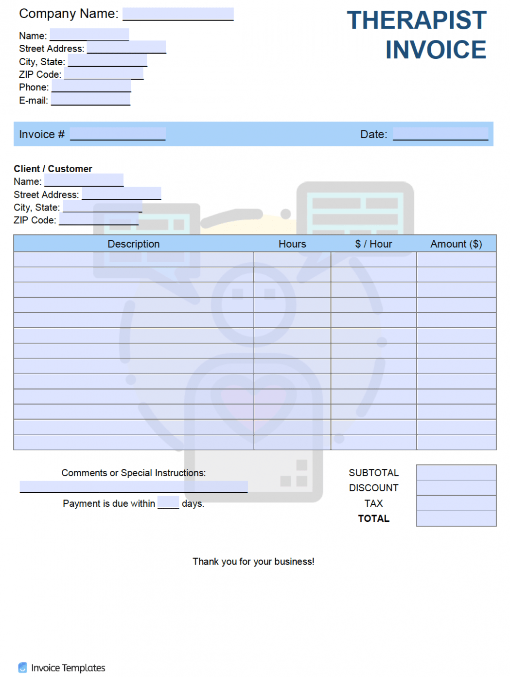 Printable Psychologist Invoice Template 