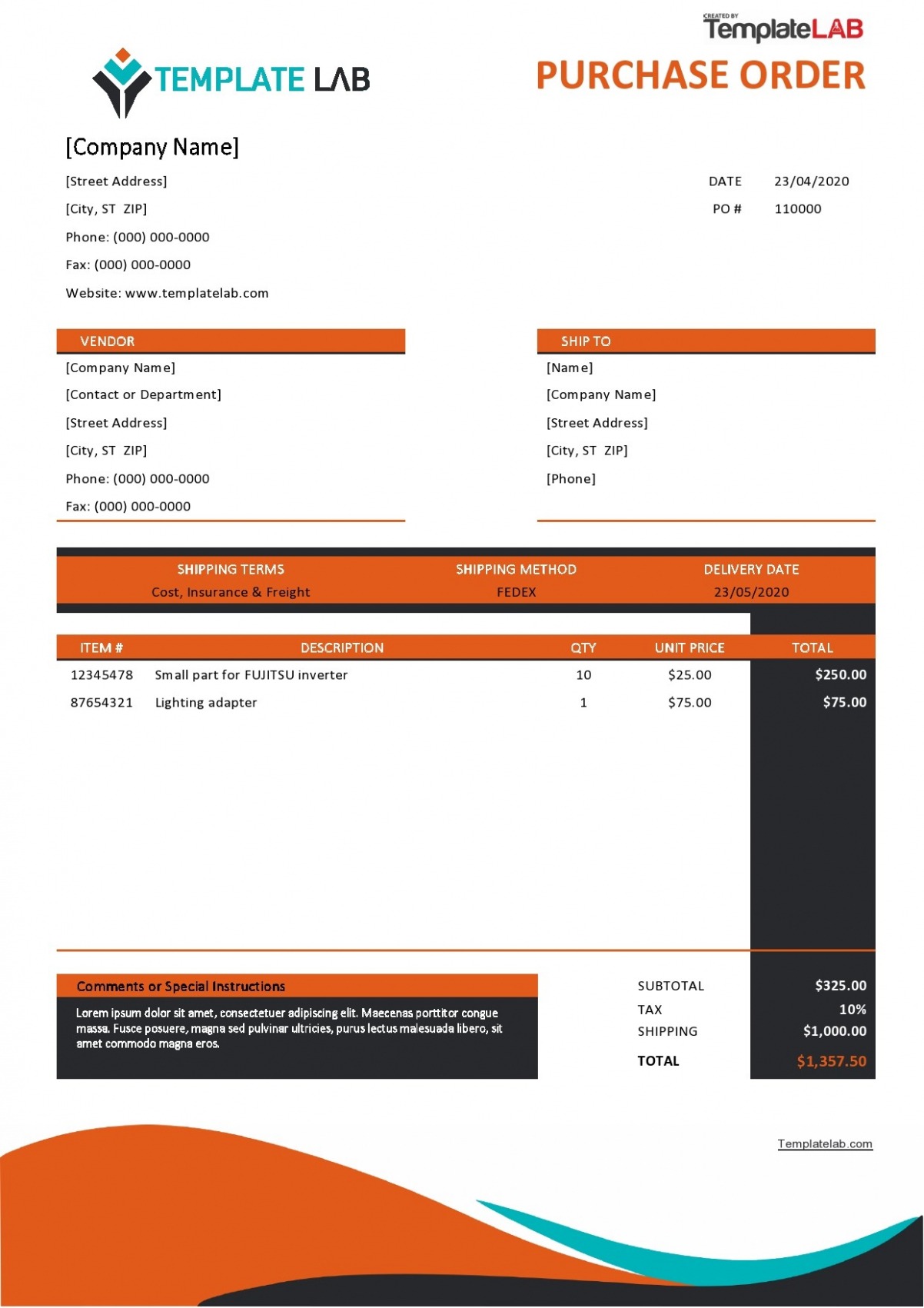 Sample Purchase Order Invoice Template Excel